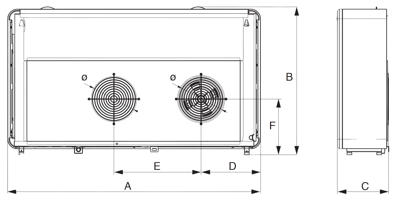Schema des dimensions du climatiseur monobloc tempero CMM2000, CMM2001 et CMM3000